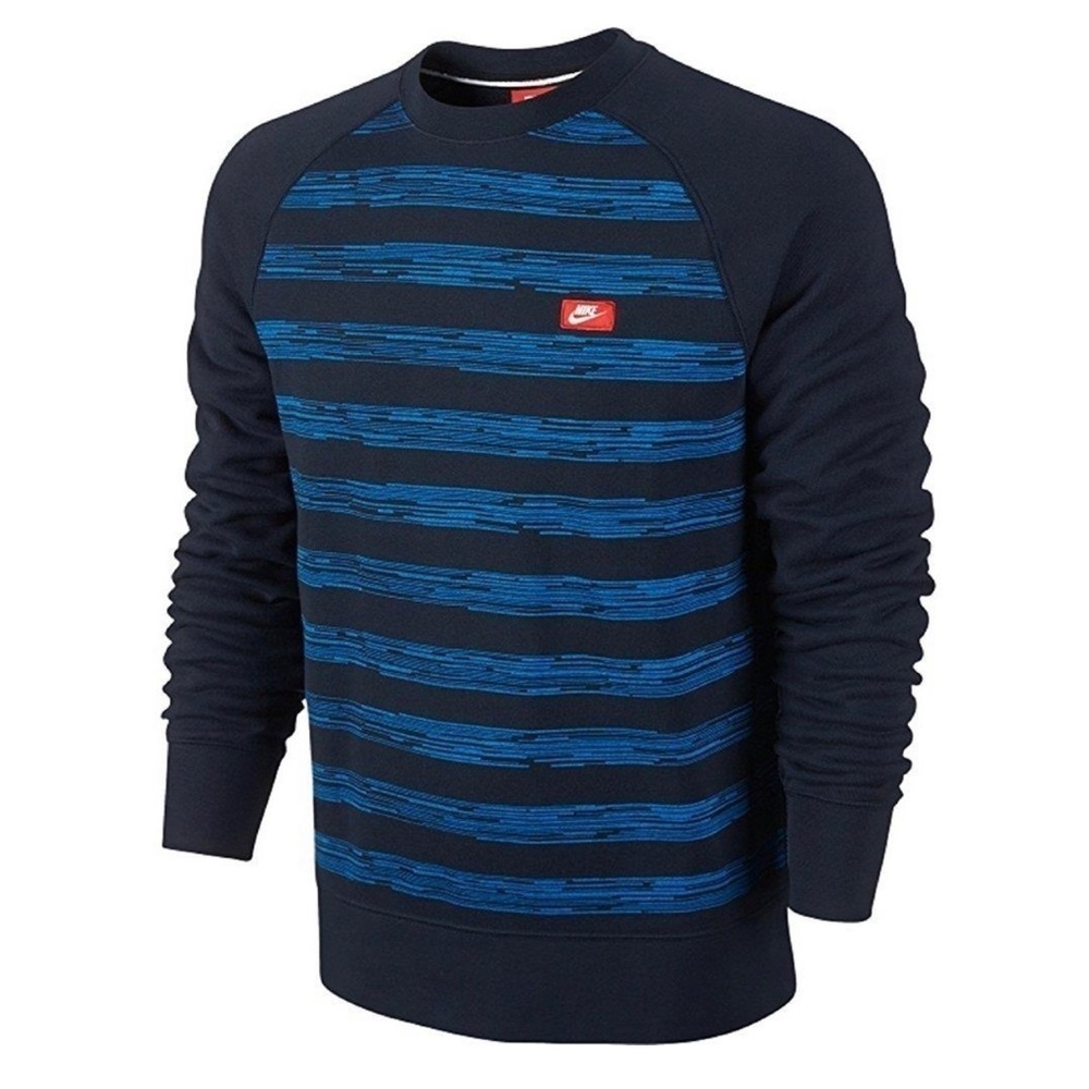 Y2K Nike Black & Blue Striped Crewneck 100% Cotton Long Sleeve Sweatshirt Size L